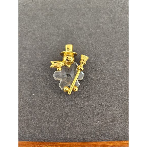 Gold Tone Snowman Charm Pendant Plastic Clear Crystal Snowflake Body Winter - Picture 1 of 2